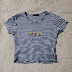 Brandy Melville three flower blue strips shirt